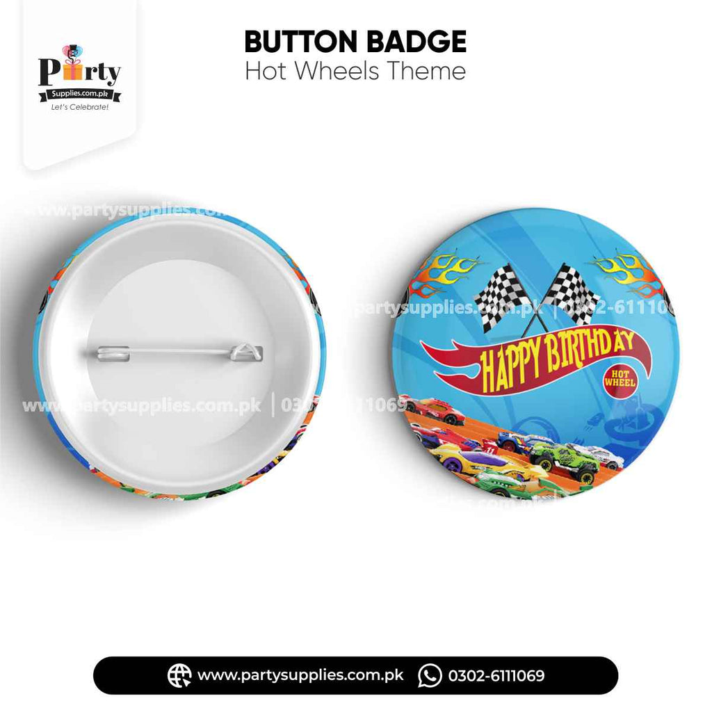 Hot Wheels Theme Button Badge for Birthday Party Celebration