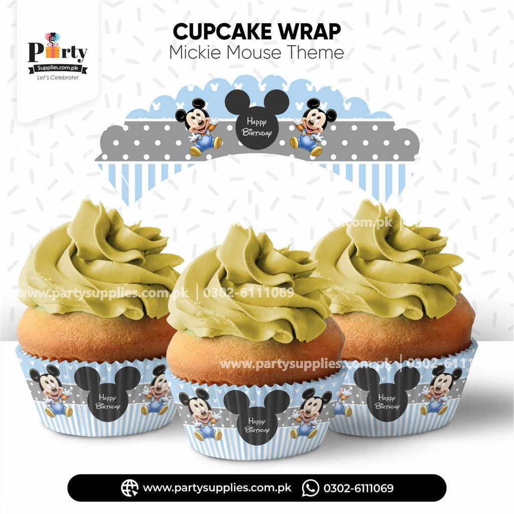 Mickey Mouse Theme Cupcake Wraps for Birthday Party Decorations