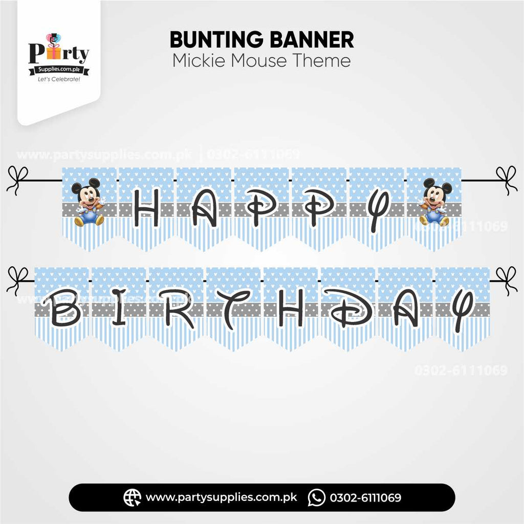 Mickey Mouse Theme Happy Birthday Bunting Banner for Wall Decoration