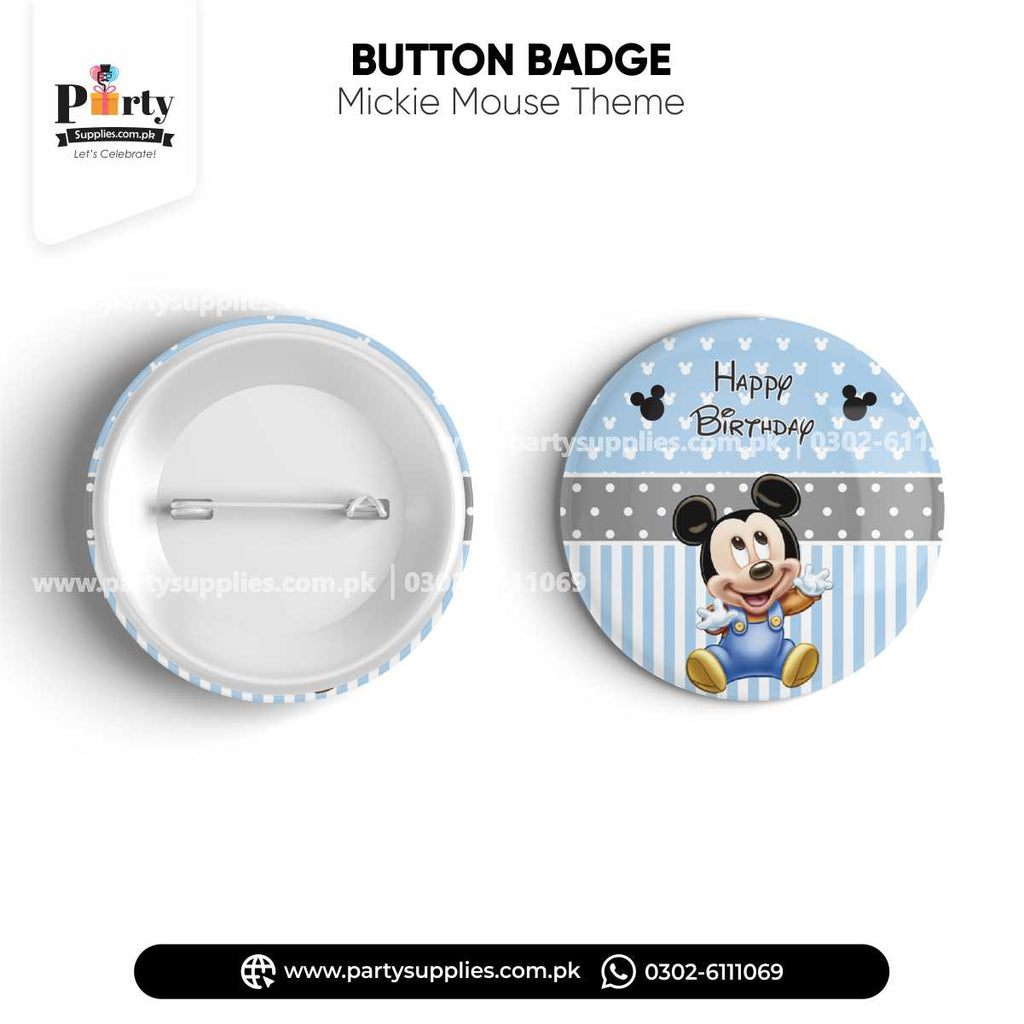 Mickey Mouse Theme Button Badge for Birthday Celebration