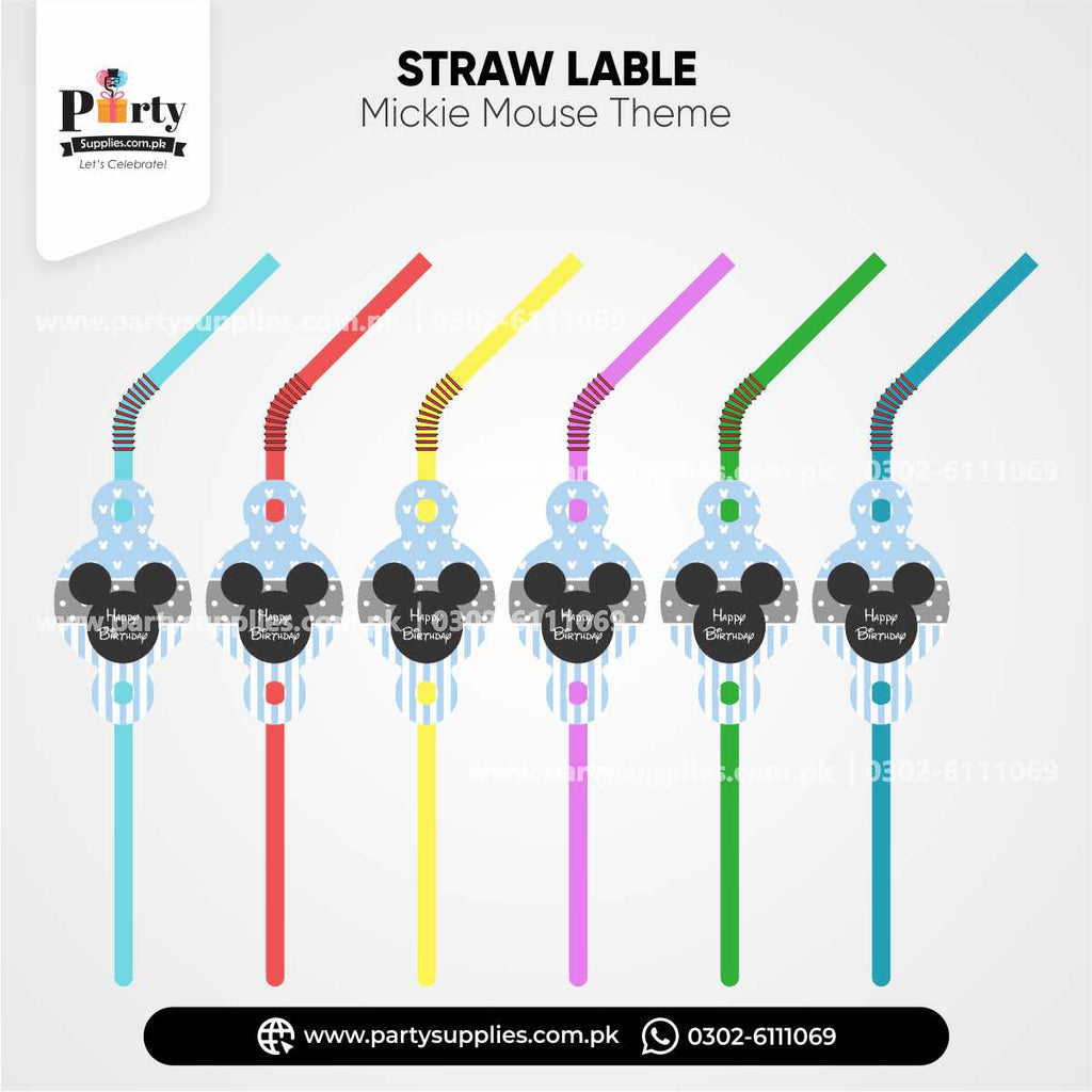 Mickey Mouse Theme Straws With Labels for Birthday Drink Decoration