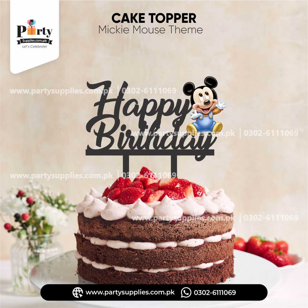 Mickey Mouse Theme Happy Birthday Wooden Cake Topper