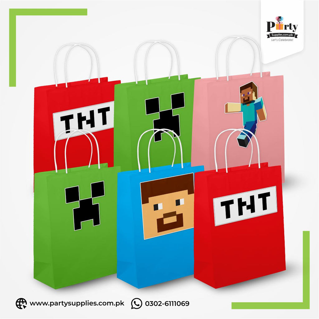 Minecraft Theme Goody Bags | Birthday Party Favor Bags 6 pcs Pack
