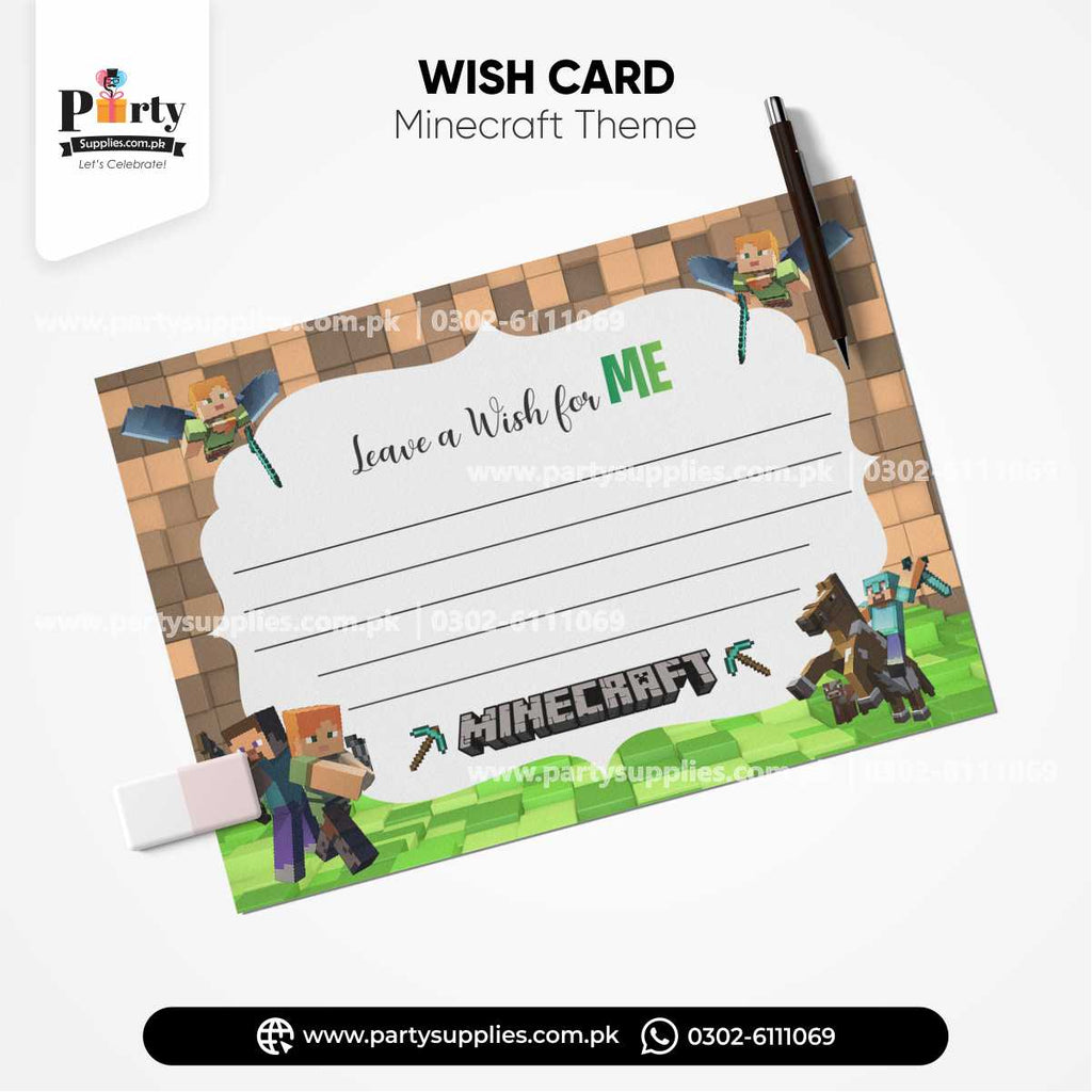 Minecraft Theme Wish Cards for Birthday Party Decoration