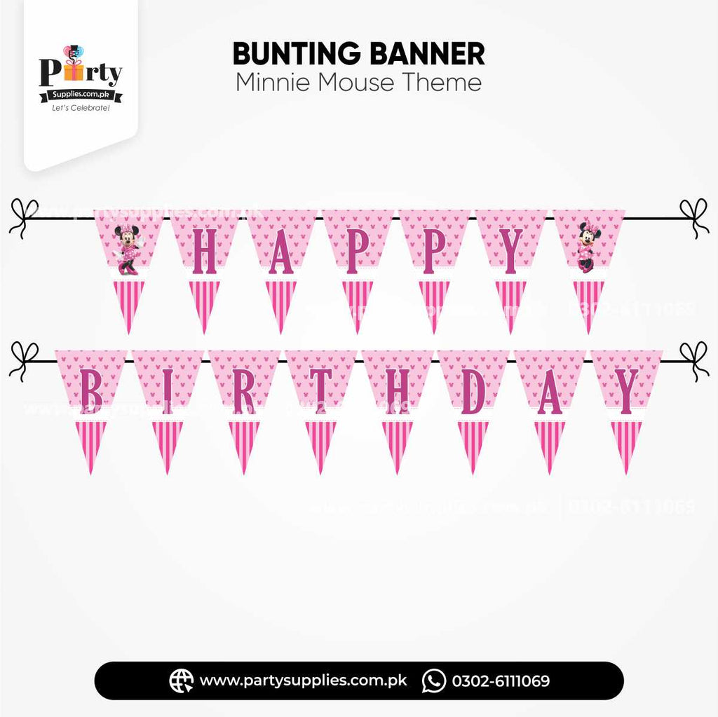 Minnie Mouse Theme V-Shaped Birthday Bunting Banner for Wall Decorations