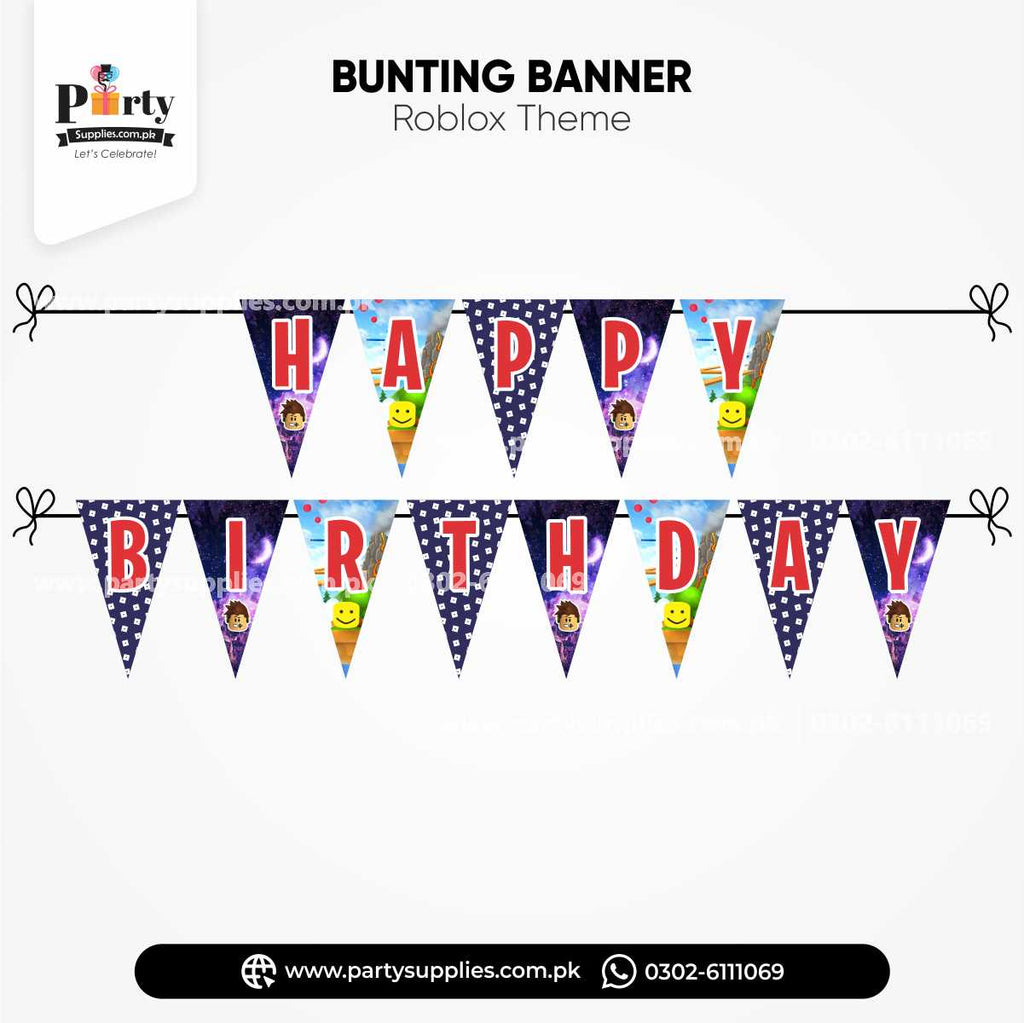 Roblox Boy Theme V-Shaped Birthday Bunting Banner for Wall Decorations