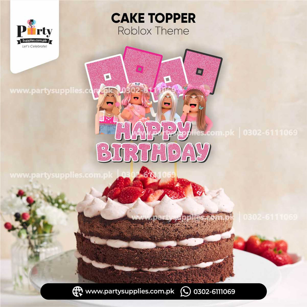 Roblox girl theme happy birthday card cake topper