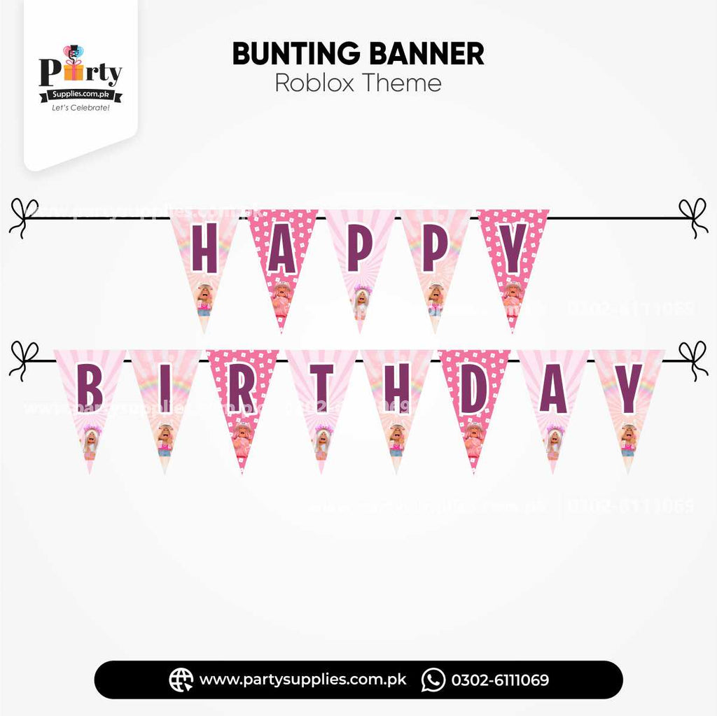 Roblox Girl Theme V-Shaped Birthday Bunting Banner for Wall Decorations