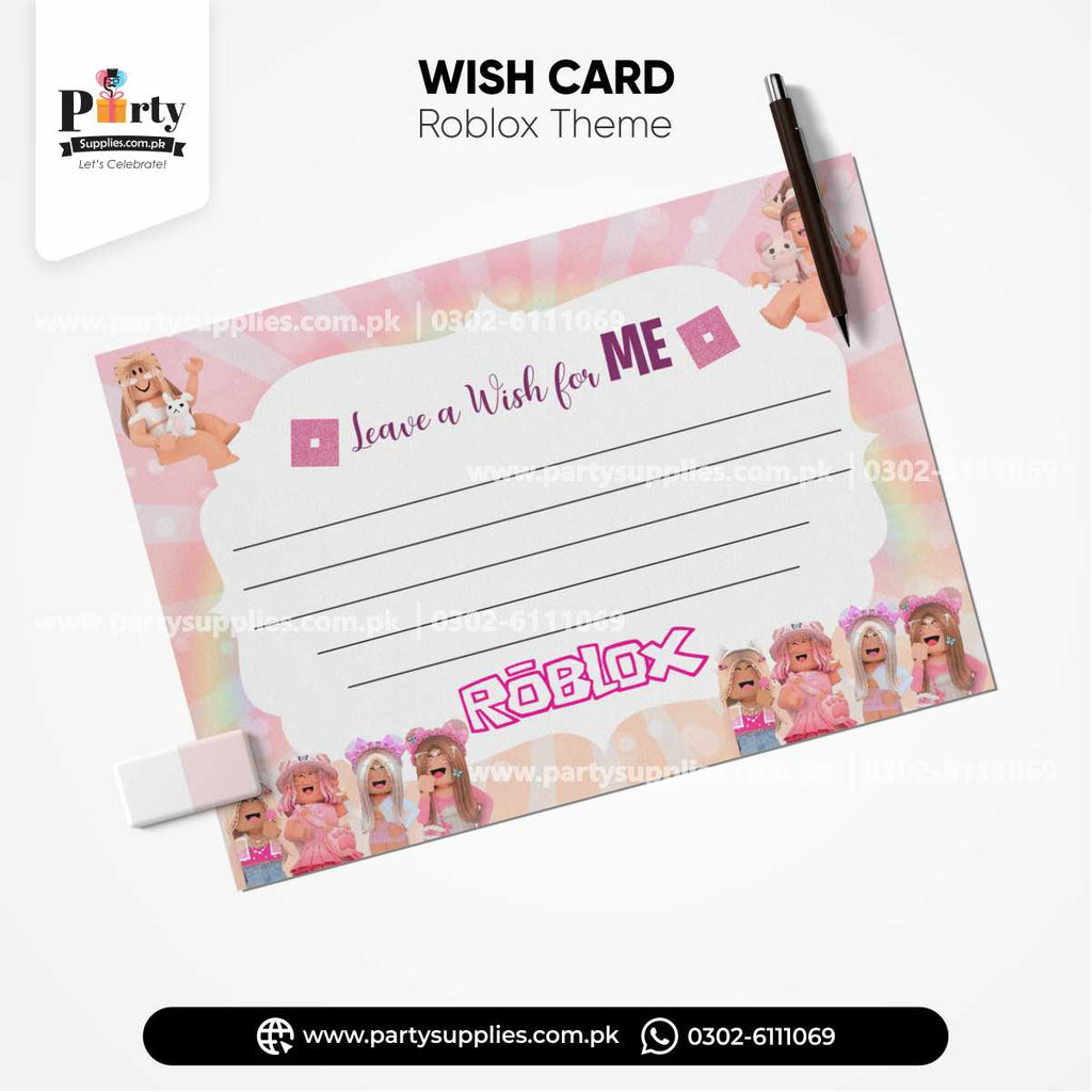 Roblox Girl Theme Wish Cards for Birthday Party Decoration