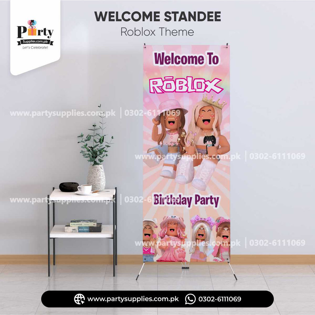 Roblox girl theme welcome standee for birthday entrance decoration