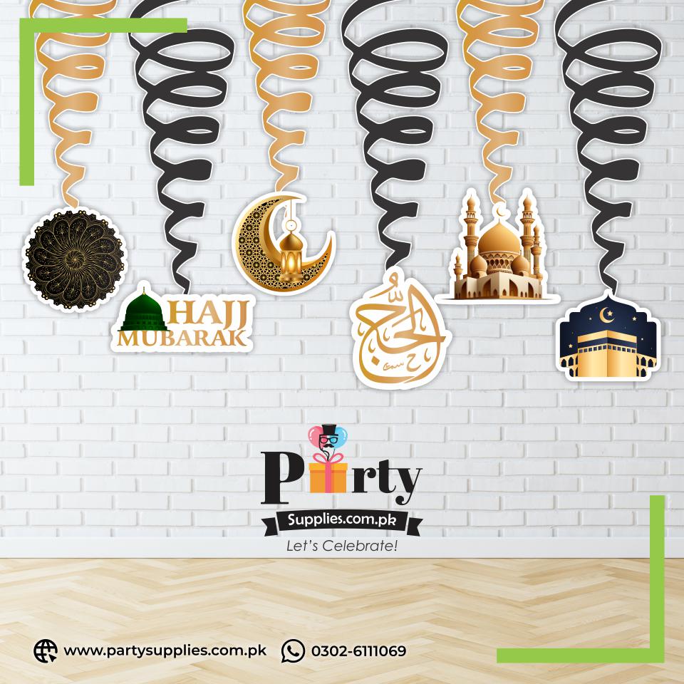 Hajj Mubarak Spiral Hanging Swirls Decoration (Pack of 6)