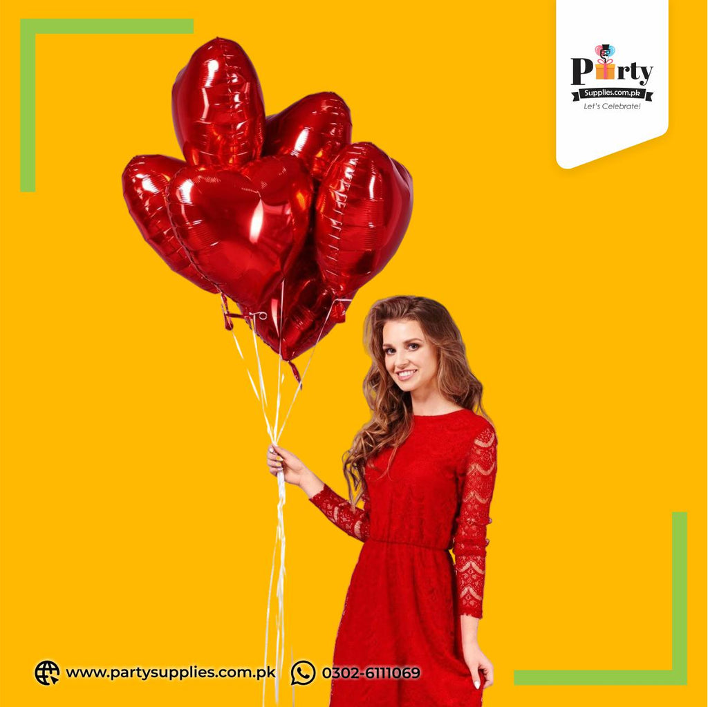 Red Heart Shape Metallic Foil Balloon for wedding anniversary or valentine's day event
