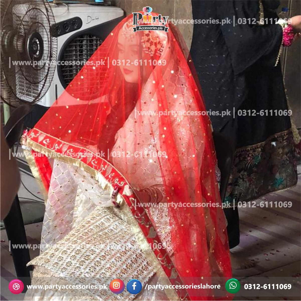 Red Nikkah Dupatta written border four side qabool hai made with net