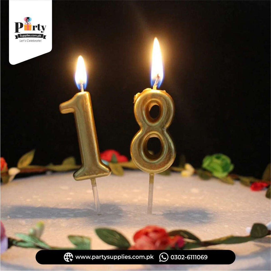 Golden Number Candles for Birthday Cake Decoration