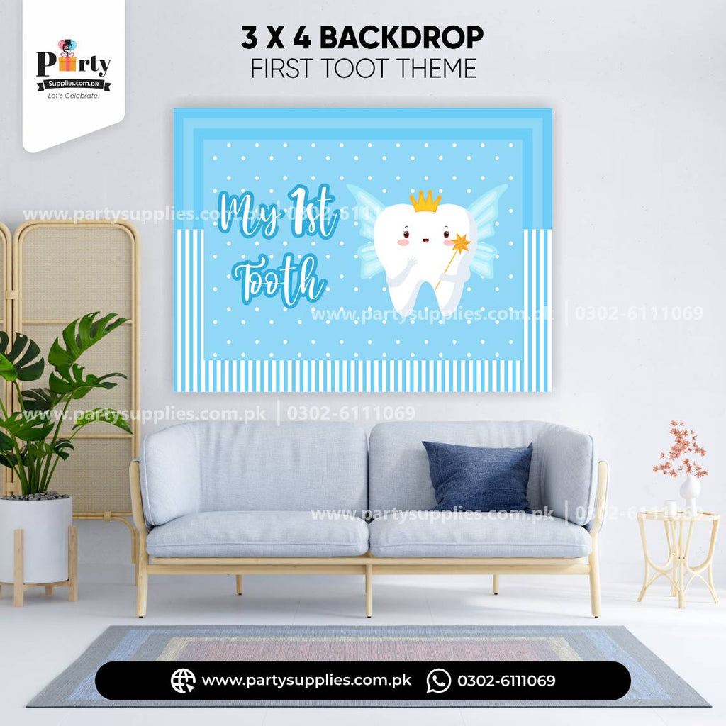First tooth Boy party celebration backdrop for wall decoration 
