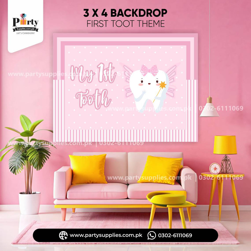 First tooth girl party backdrop