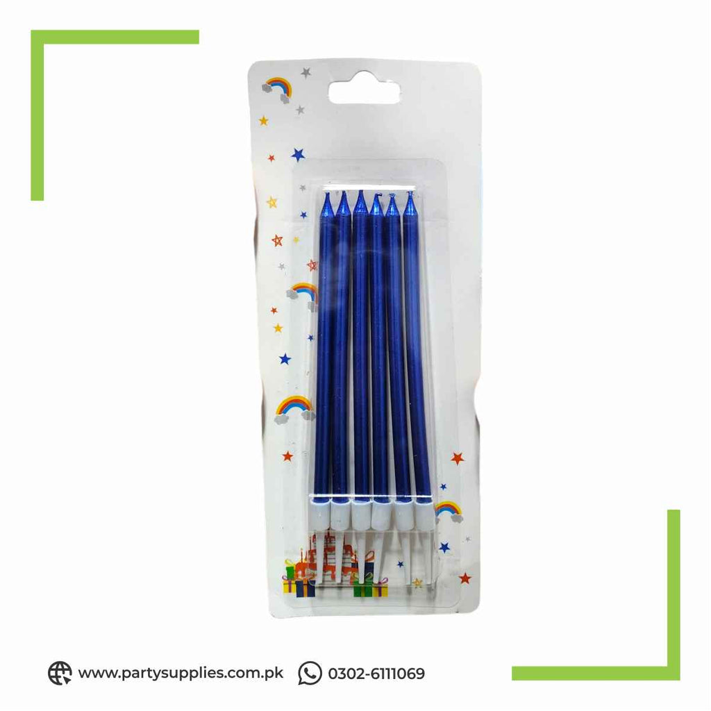 Slim long candles for cakes 6pcs pack chrome finished