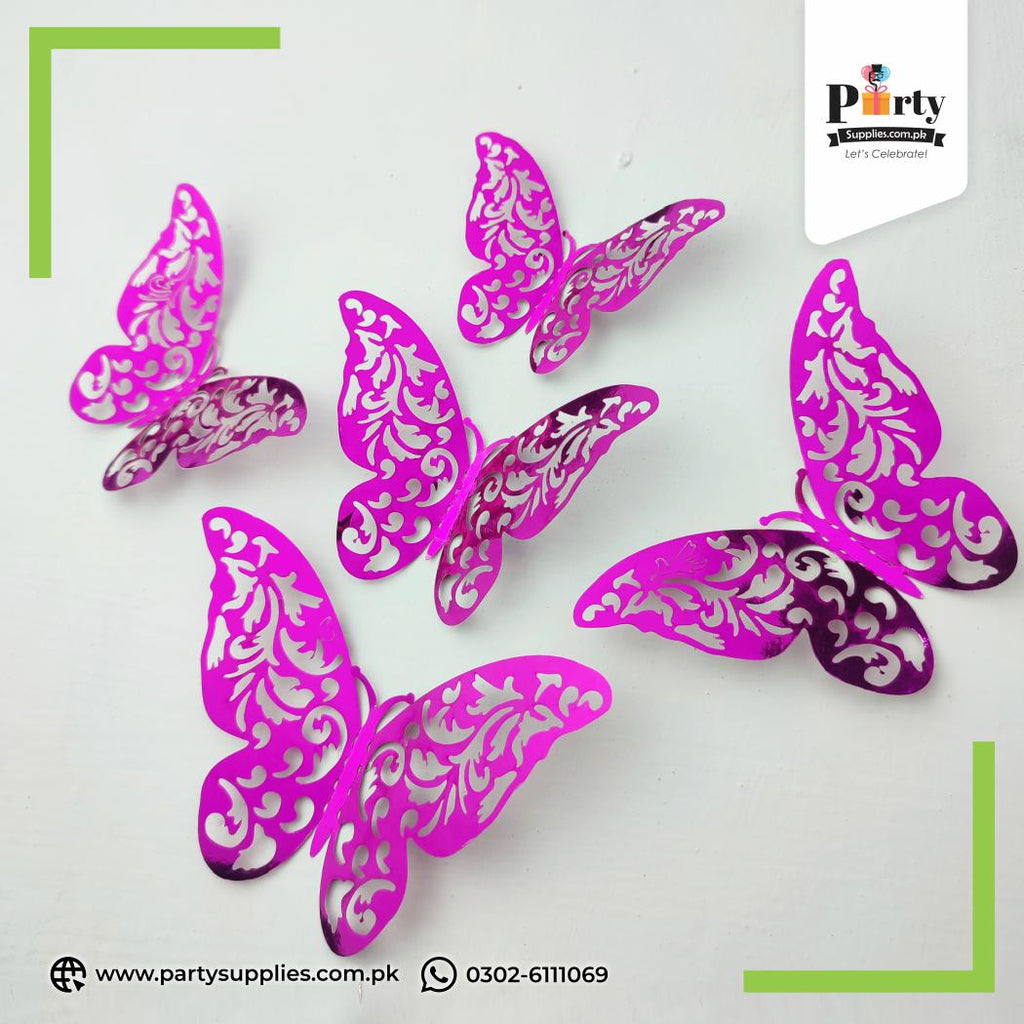 3D Butterfly Cutouts in Shoking Pink Color