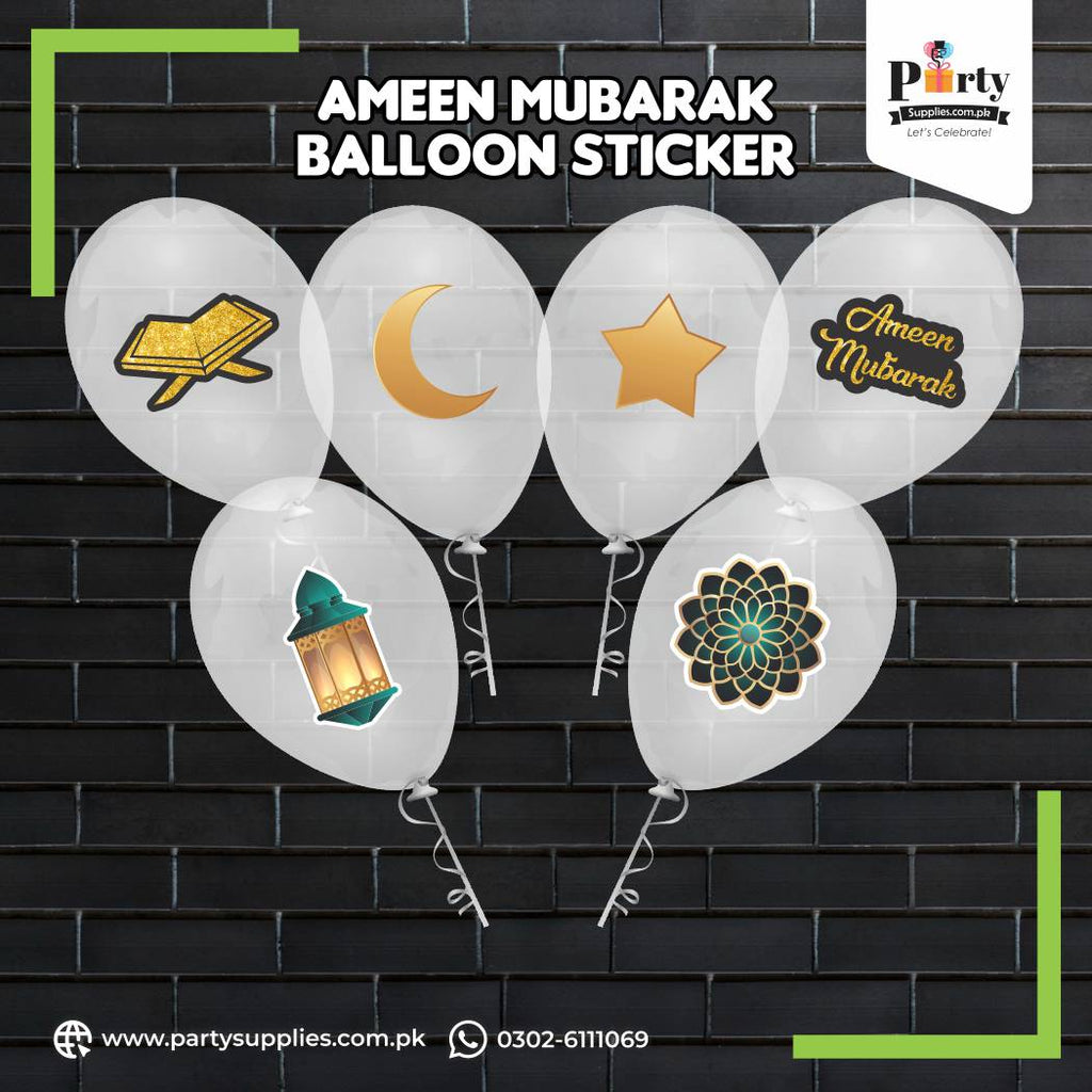 Ameen Mubarak Theme Transparent Balloons with Stickers for Decorations