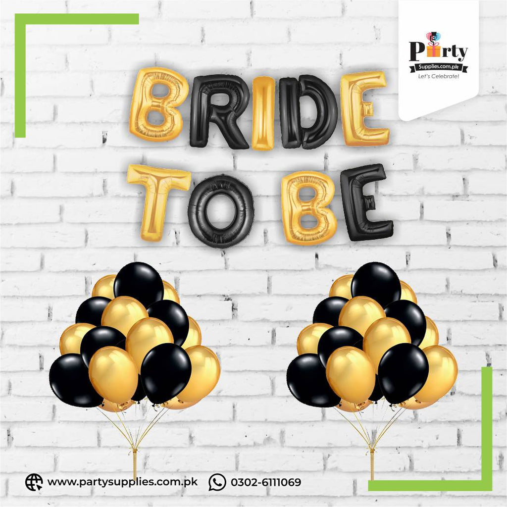 Bride to be foil balloons black and golden