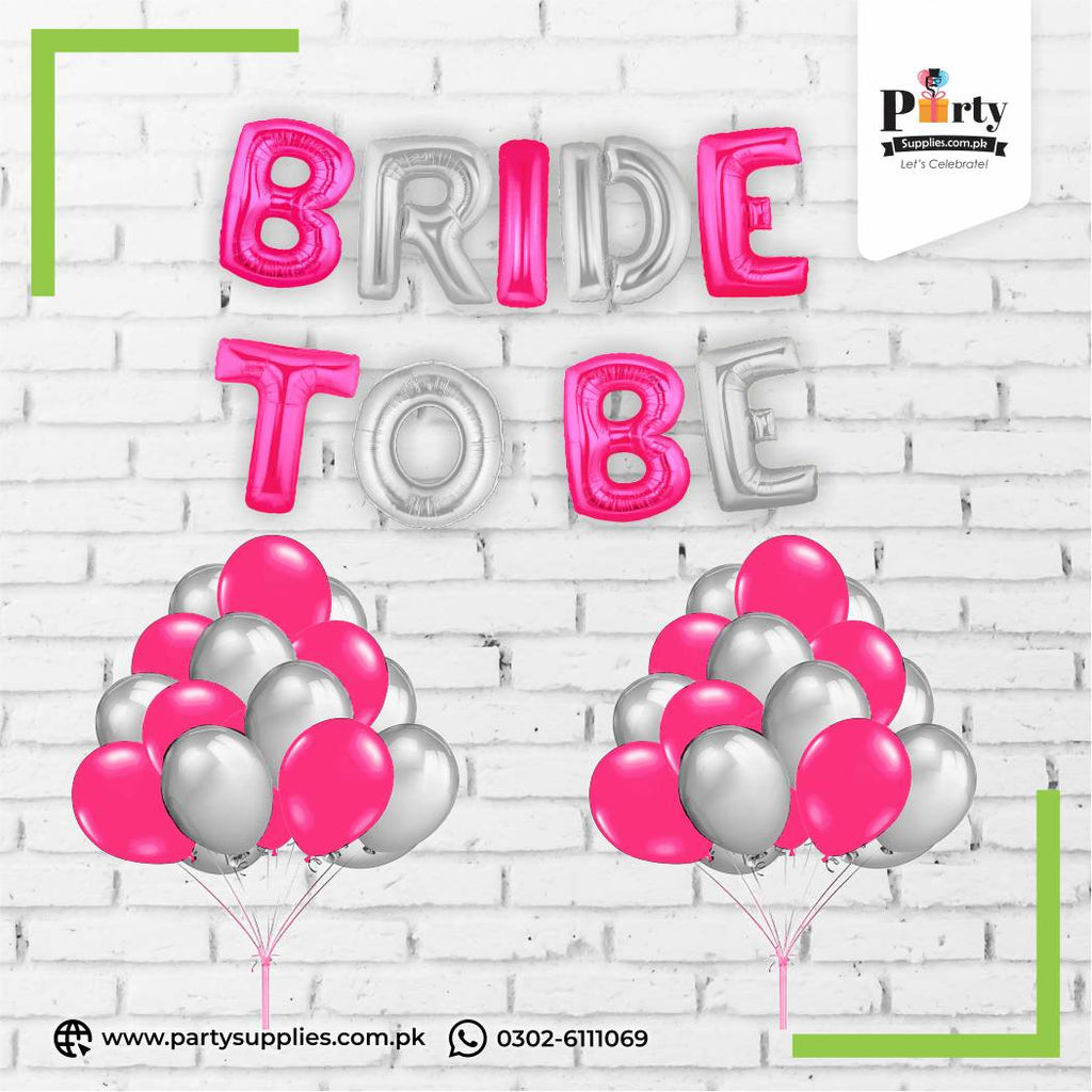 bride to be foil balloons pink silver 