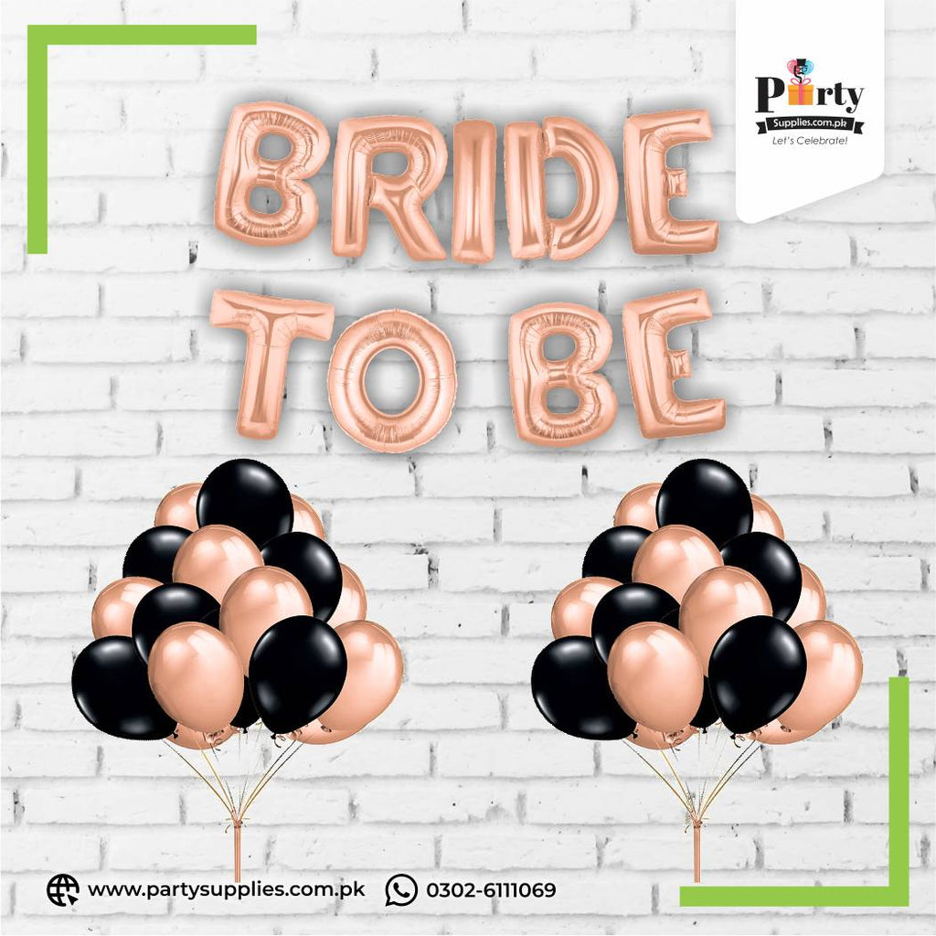 bride to be foil balloons rose gold
