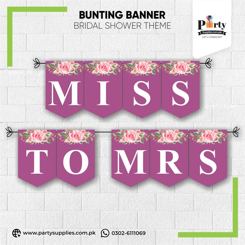 Bridal Shower Wall Decoration Miss to Mrs Bunting Banner 