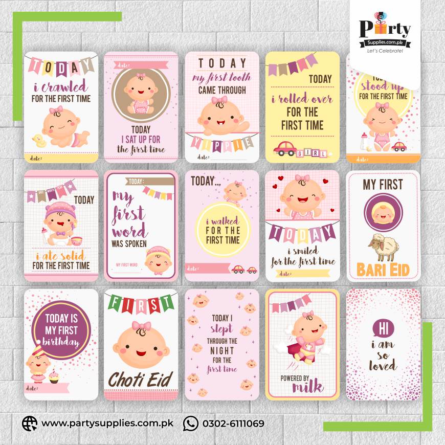 Baby milestone Photo cards | New Born Photoshoot | Baby Photo Cards Gift set of 15 Month Cards For Girls with Unique Captions
