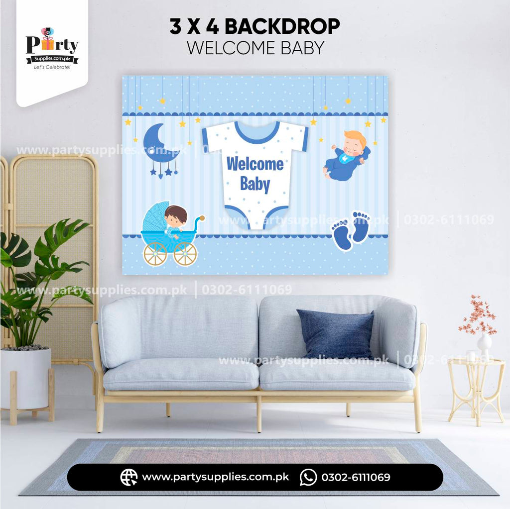 Welcome Baby Boy Party Decoration Backdrop 
