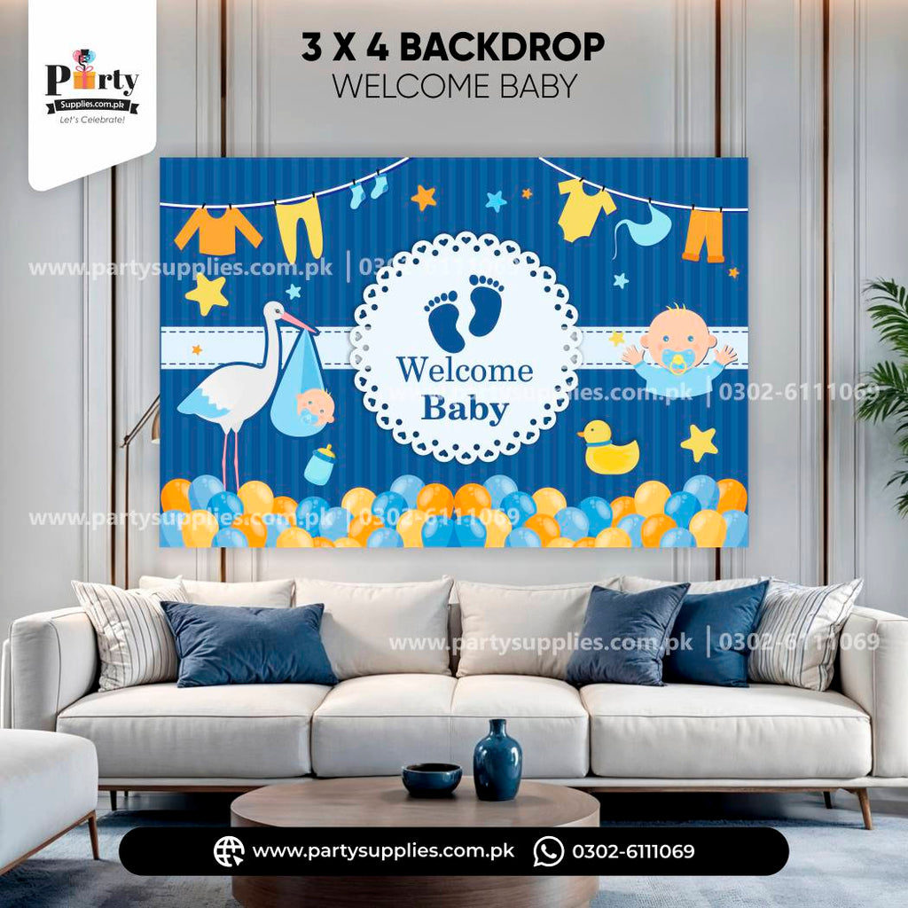 Welcome Baby Boy Party Celebration Backdrop