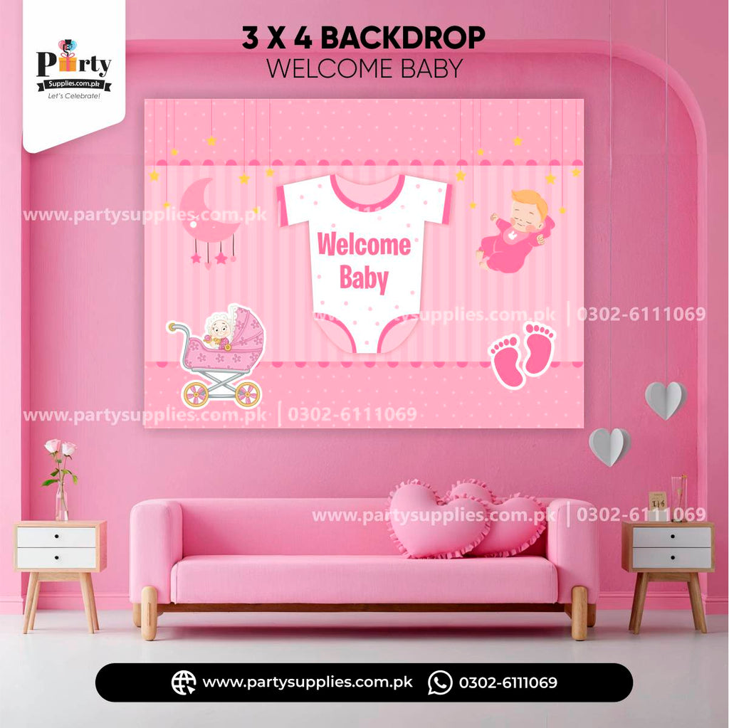 Welcome baby girl party celebration wall decoration backdrop