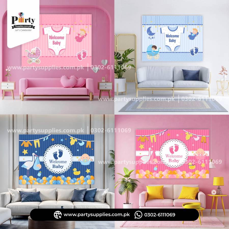 Welcome Baby Party Celebration Backdrop for Wall Decoration