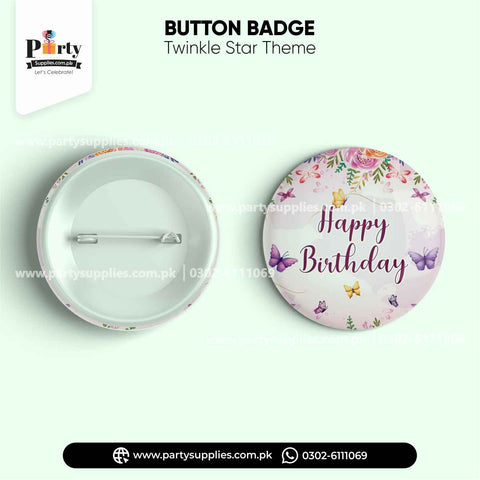 Butterfly theme Happy birthday button badge for birthday celebration