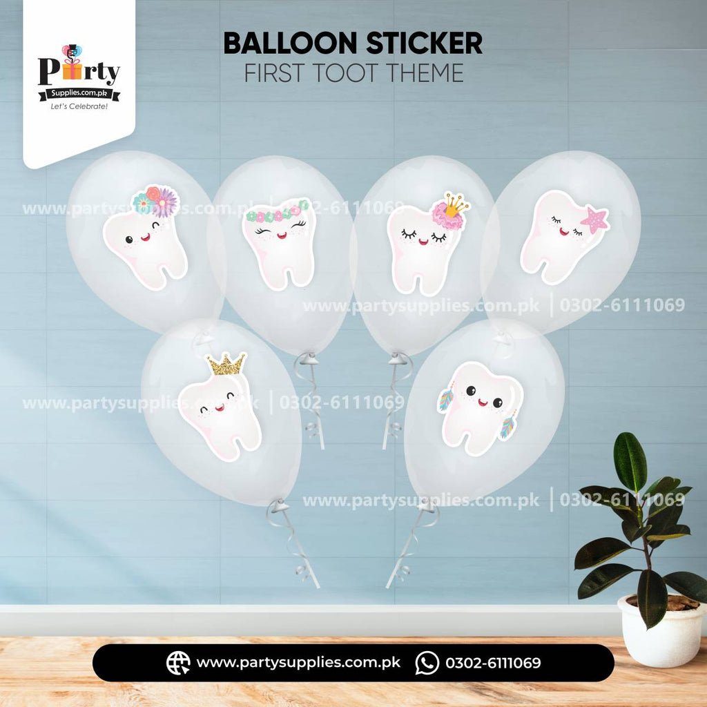 first tooth balloons stickers for girl