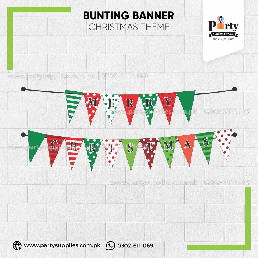 Merry Christmas v shaped bunting banner