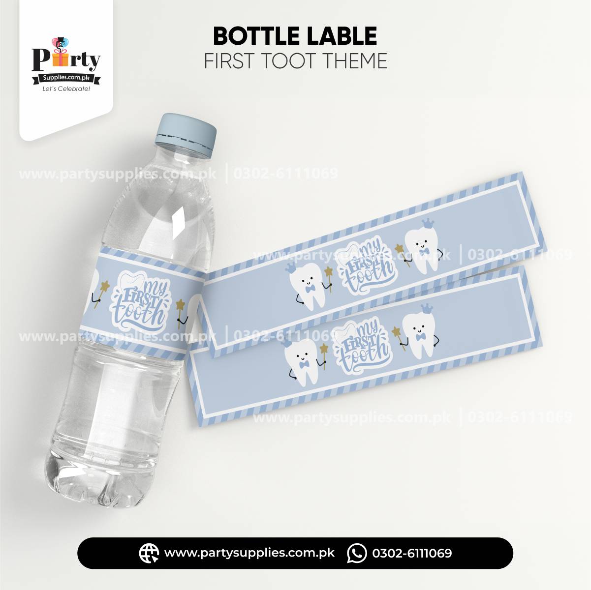 First tooth party table decoration bottle labels | Pack of 6 ...