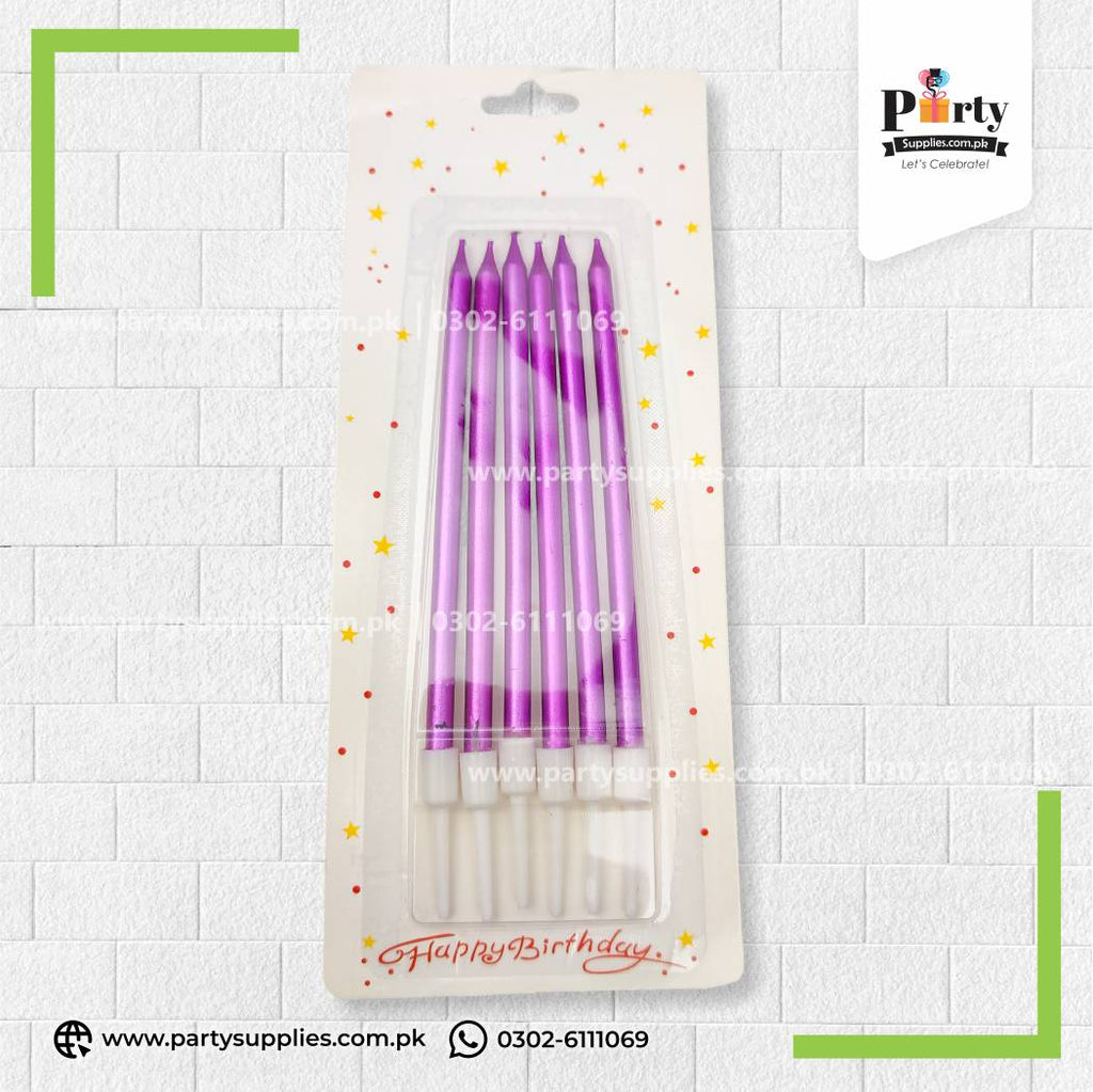 Slim long candles for cakes 6pcs pack chrome finished