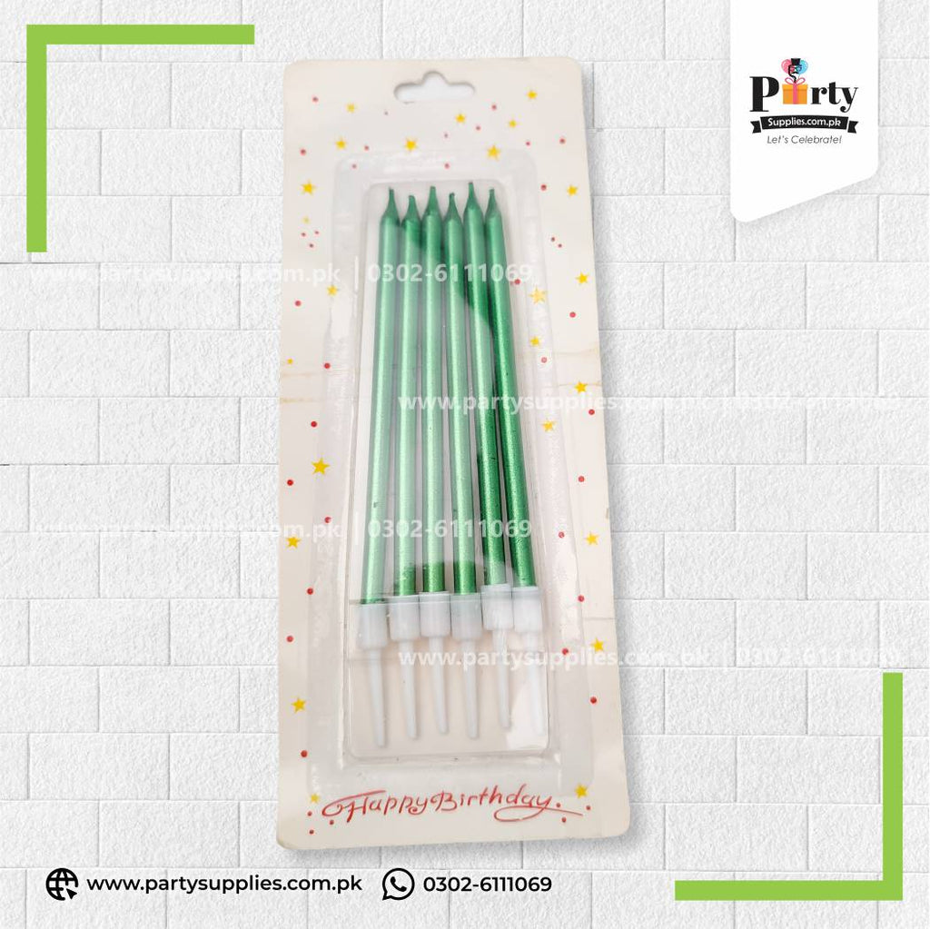 Slim long candles for cakes 6pcs pack chrome finished