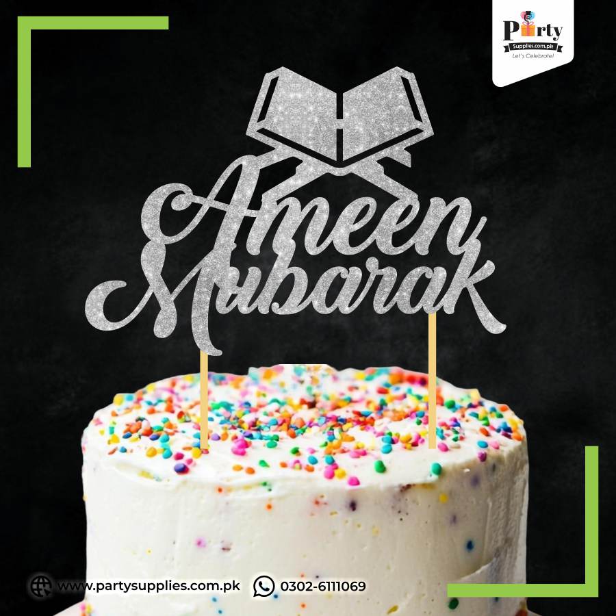 Silver Glitter Ameen Mubarak Cake Topper
