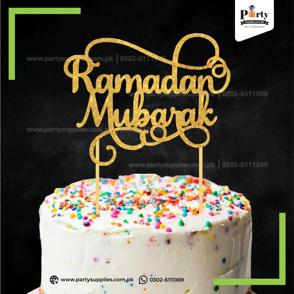 Golden Color Ramadan Mubarak Gliter Cake Topper