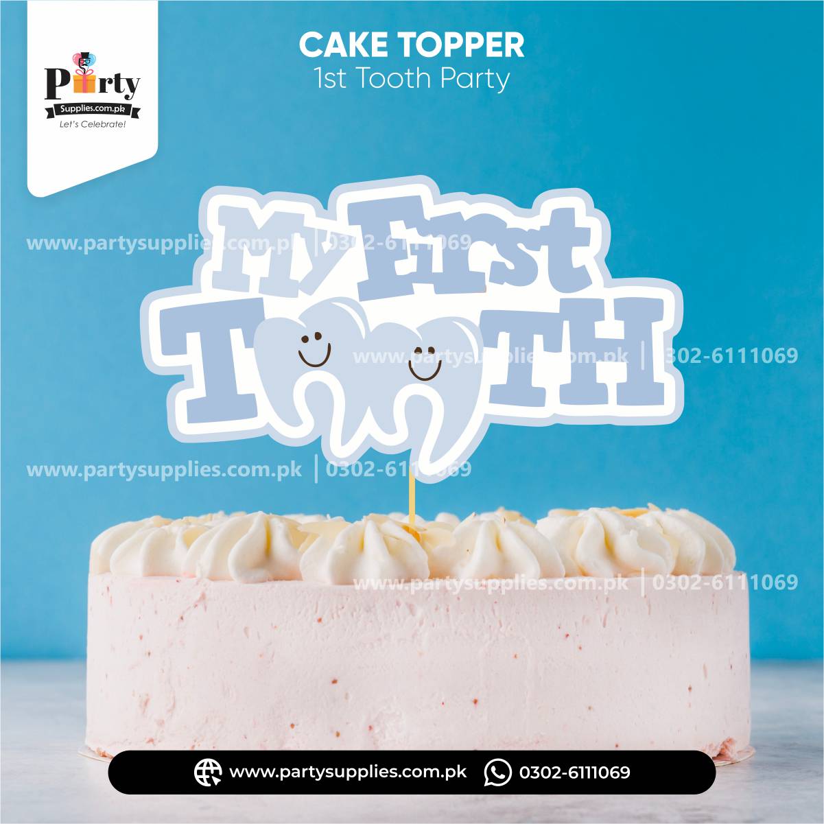 First tooth card cake topper for cake decoration – PartySupplies.com.pk