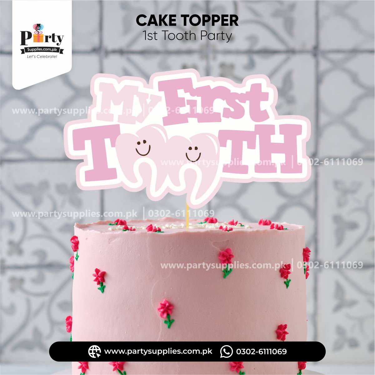 First tooth card cake topper for cake decoration – PartySupplies.com.pk