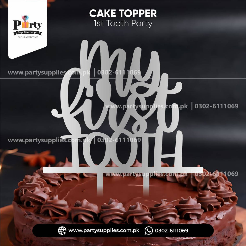 my first tooth cake topper silver