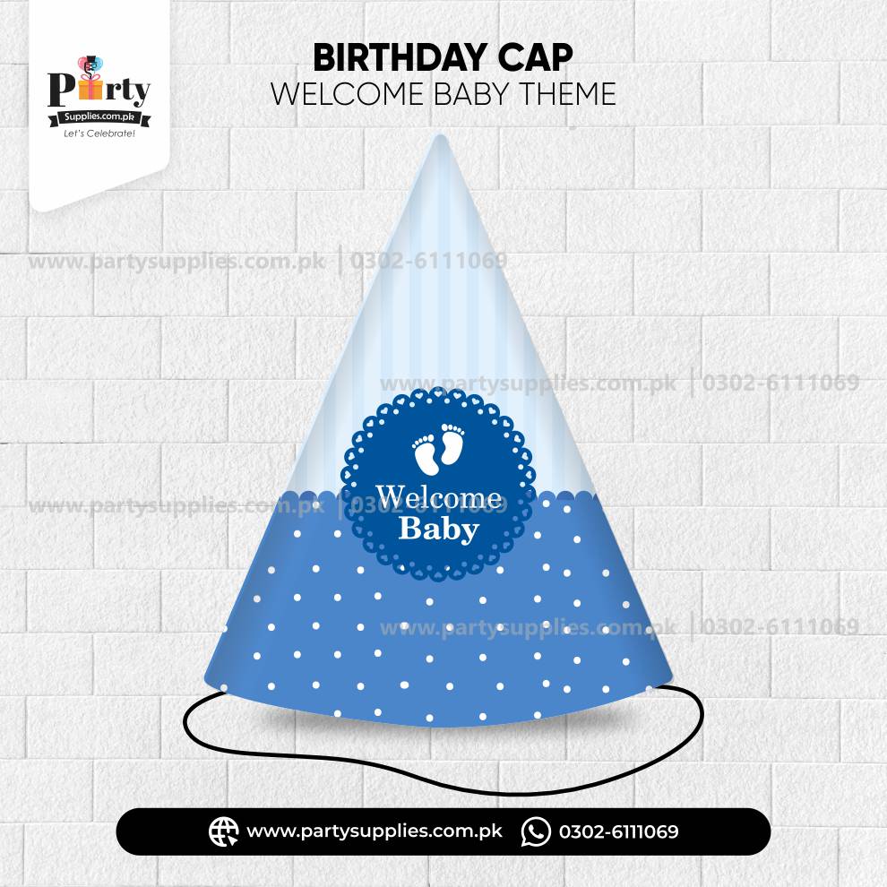 Welcome Baby Party Celebration Cone Caps (Pack of 6)