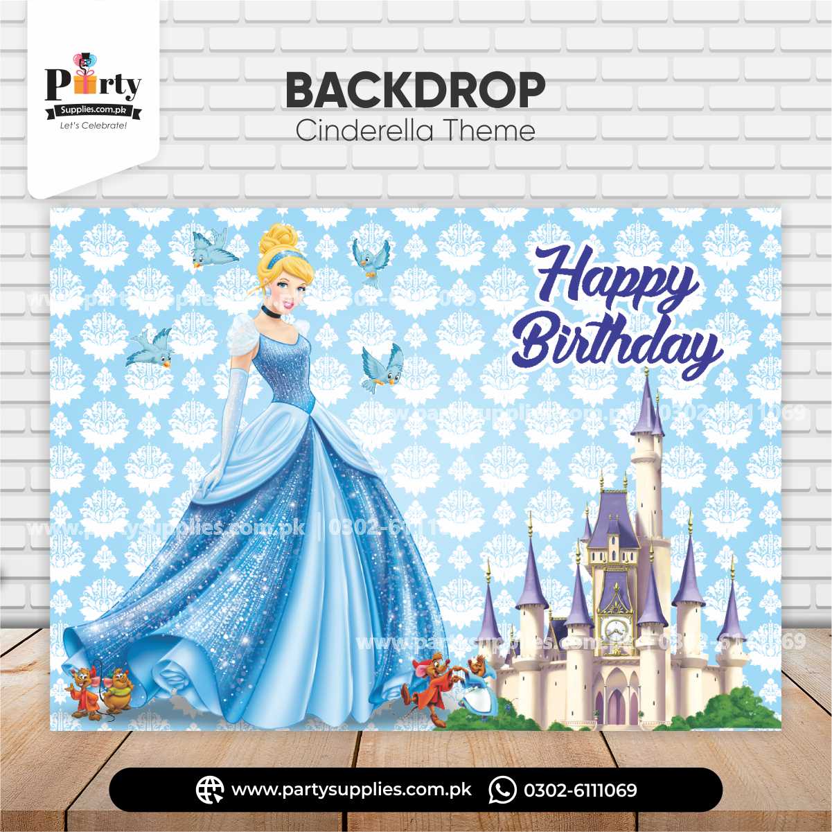 Cinderella theme Happy birthday wall backdrop