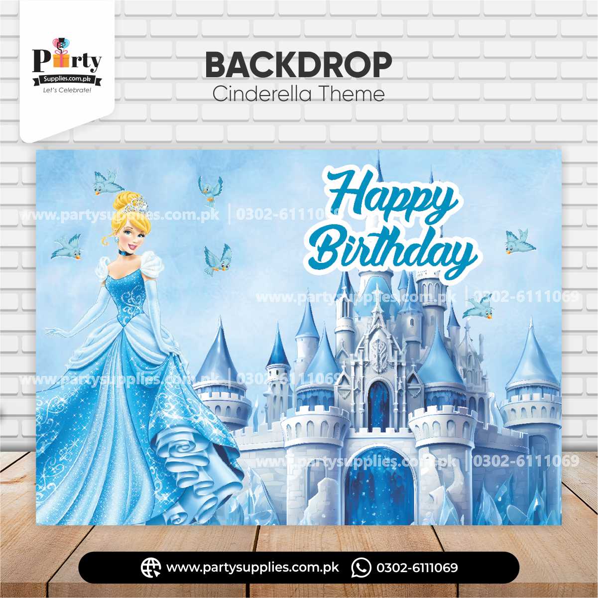 Happy birthday wall backdrop in Cinderella theme