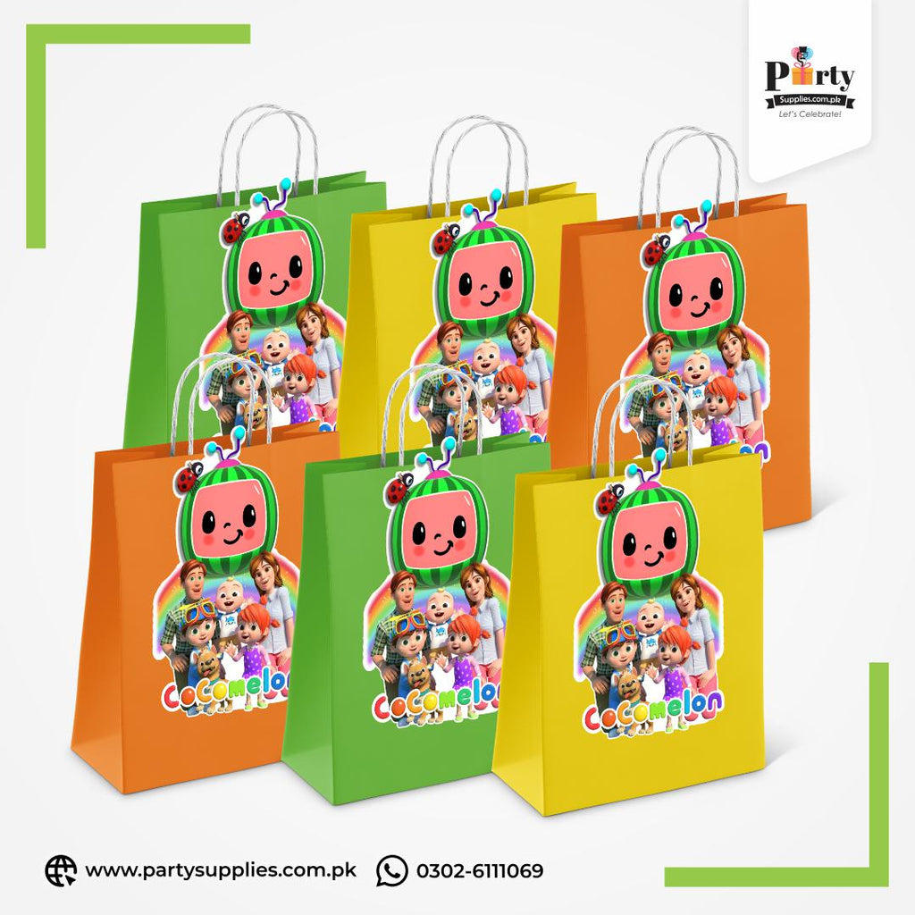 Cocomelon Theme Goody Bags | Birthday Party Favor Bags 6 pcs Pack