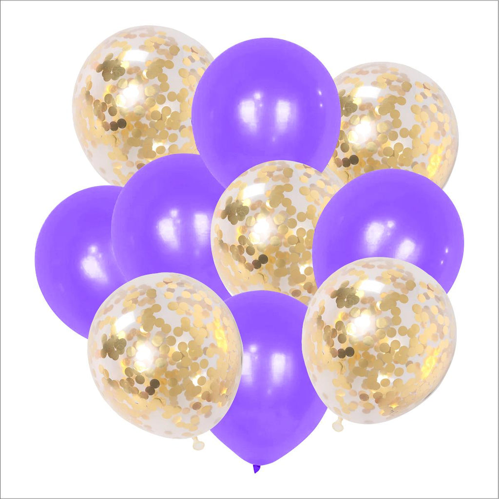 Purple Color Confetti Balloons 10-Piece Set - Glittering Party Decorations for Any Celebration