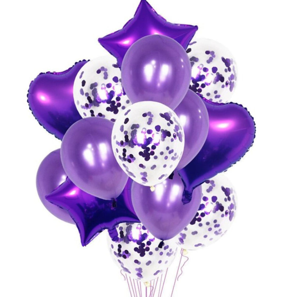 Purple Confetti balloons 14 pcs set | star balloons latex balloons heart foil balloons