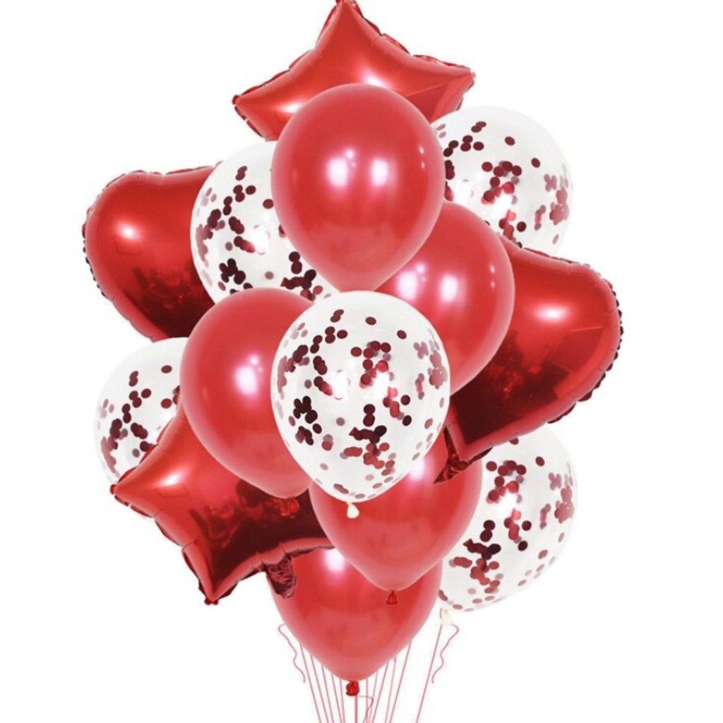 Red Color Confetti balloons 14 pcs set | star balloons latex balloons heart foil balloons